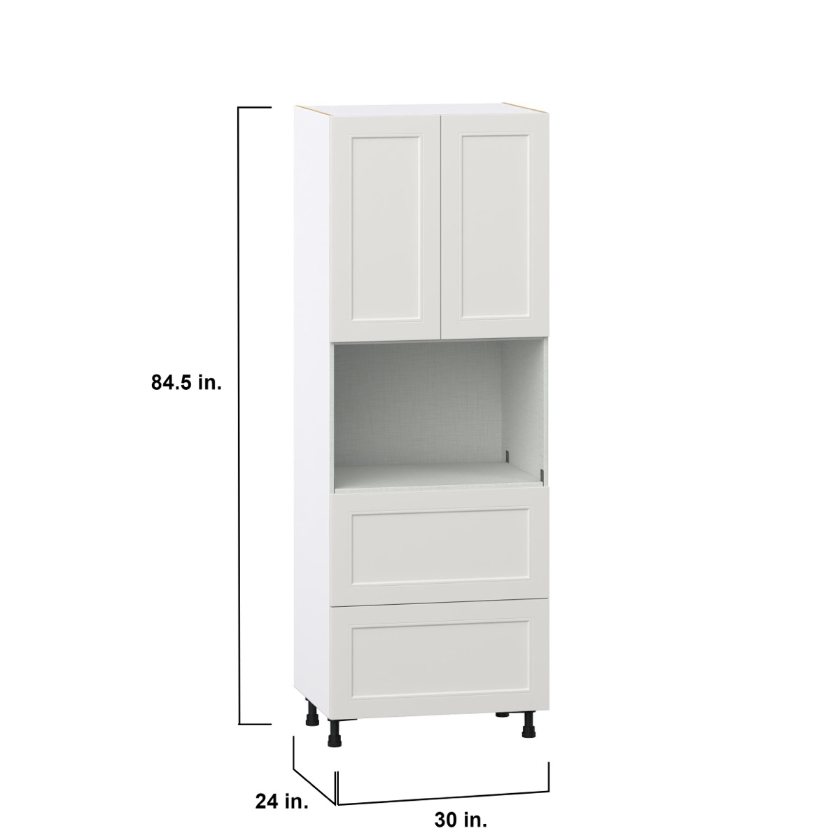 Wisteria Painted Light Gray Recessed Assembled Pantry Microwave Cabinet with 2 Drawer (30 in. W X 84.5 in. H X 24 in. D)