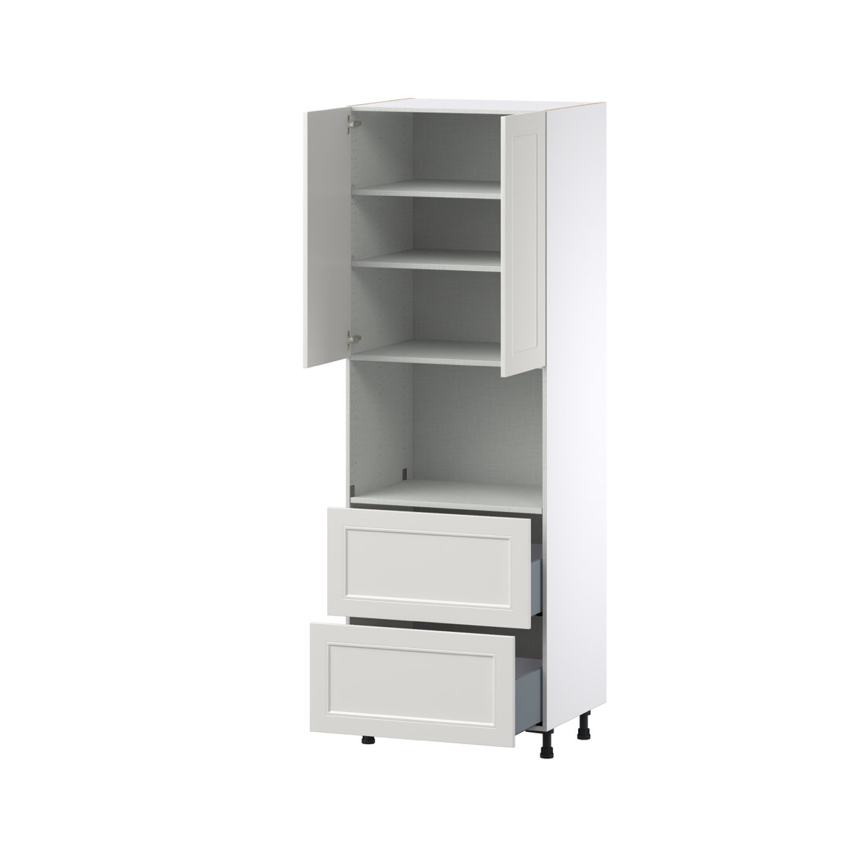 Wisteria Painted Light Gray Recessed Assembled Pantry Microwave  Cabinet with 2 Drawers (30 in. W x 89.5 in. H x 24 in. D)