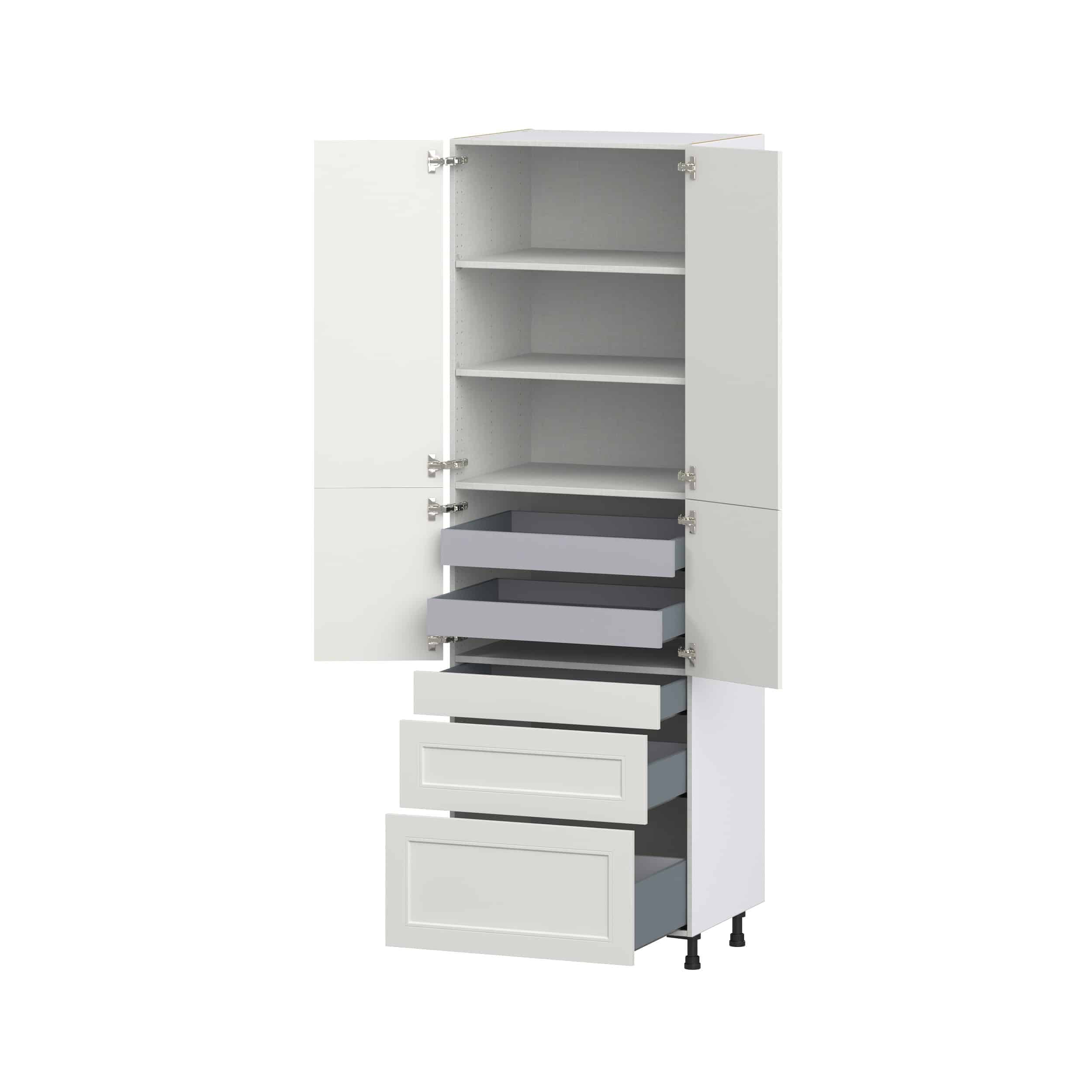 Wisteria Painted Light Gray Recessed Assembled Pantry Cabinet with 3 Drawers and 2 Inner Drawers (30 in. W x 94.5 in. H x 24 in. D)