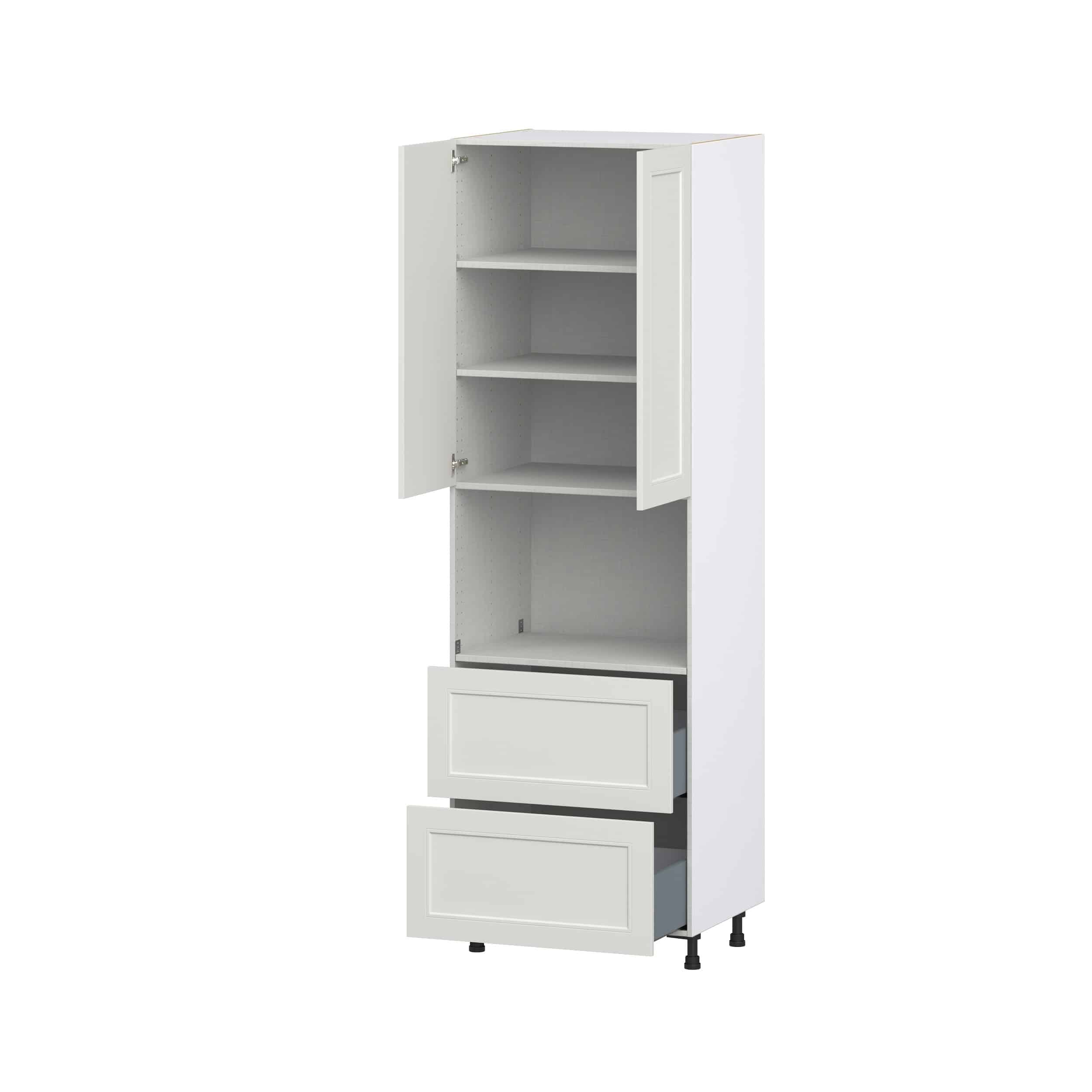 Wisteria Painted Light Gray Recessed Assembled Pantry Microwave Cabinet with 2 Drawers (30 in. W x 94.5 in. H x 24 in. D)