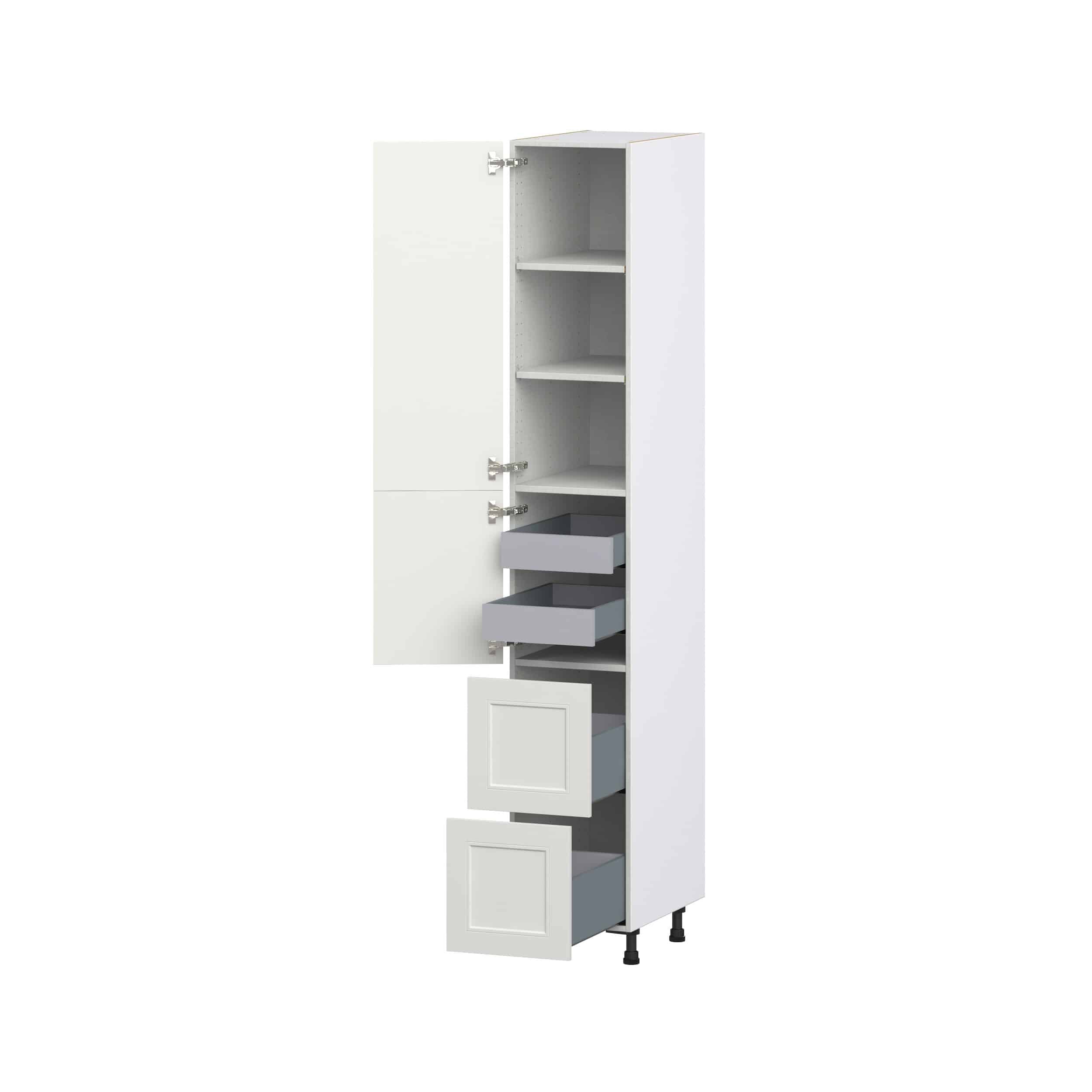 Wisteria Painted Light Gray Recessed Assembled Pantry Cabinet 2 Doors with 2 Drawers and 2 Inner Drawers (15 in. W X 94.5 in. H X 24 in. D)