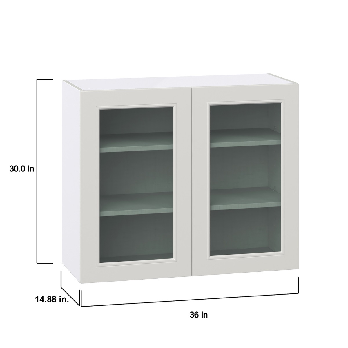 Wisteria Painted Light Gray  Assembled Wall  Cabinet with 2 Glass Doors (36 in. W x 30 in. H x 14 in. D)