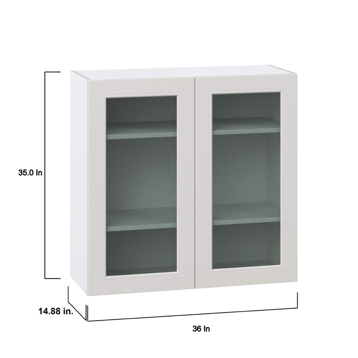 Wisteria Painted Light Gray  Assembled Wall  Cabinet with 2 Glass Doors (36 in. W x 35 in. H x 14 in. D)