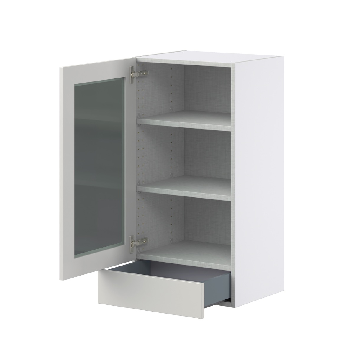 Wisteria Painted Light Gray  Assembled Wall  Cabinet with a Glass Door and a 5 in. Drawer (18 in. W x 35 in. H x 14 in. D)