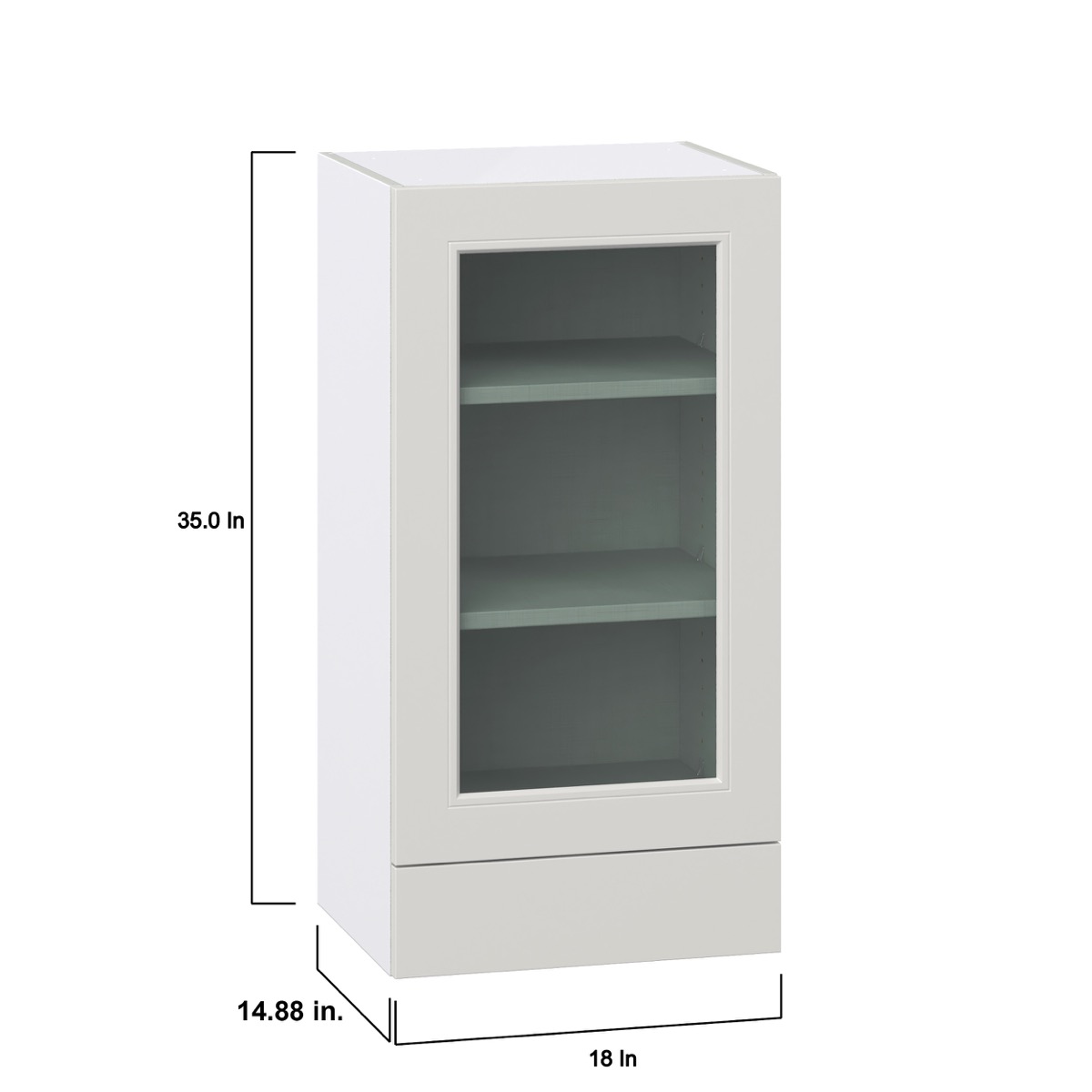 Wisteria Painted Light Gray  Assembled Wall  Cabinet with a Glass Door and a 5 in. Drawer (18 in. W x 35 in. H x 14 in. D)