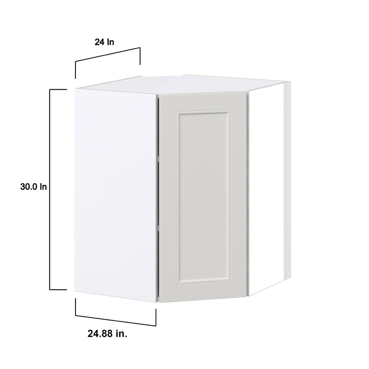 Wisteria Painted Light Gray Recessed Assembled Wall Diagonal Corner Cabinet with a Door (24 in. W x 30 in. H x 24 in. D)