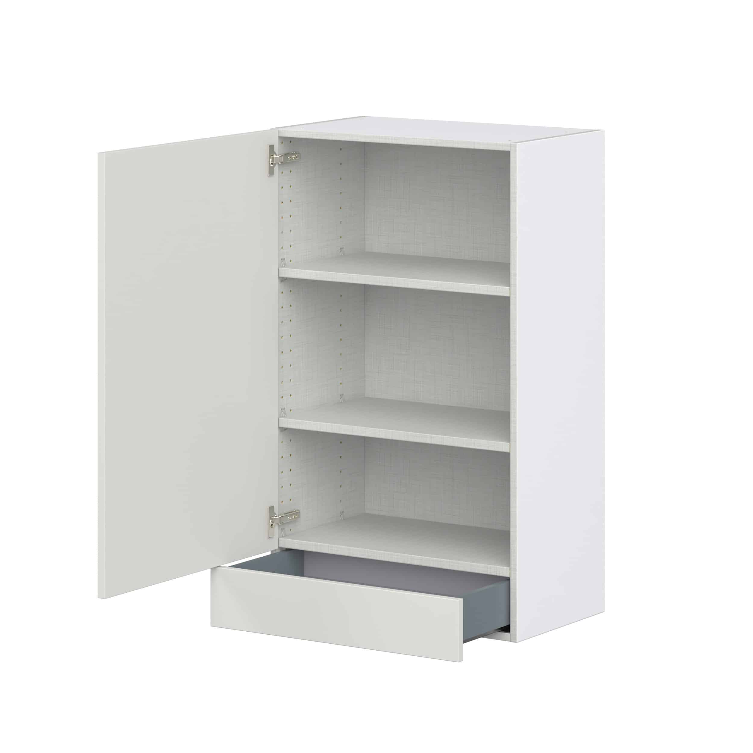 Wisteria Painted Light Gray Recessed Assembled Wall Cabinet with a Door and a 5 in. Drawer (24 in. W x 40 in. H x 14 in. D)